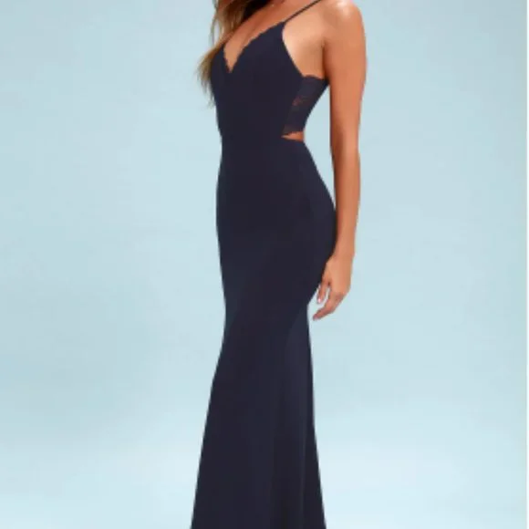 Lulus | Dresses | Love Story Navy Blue Backless Lace Maxi Dress | Poshmark